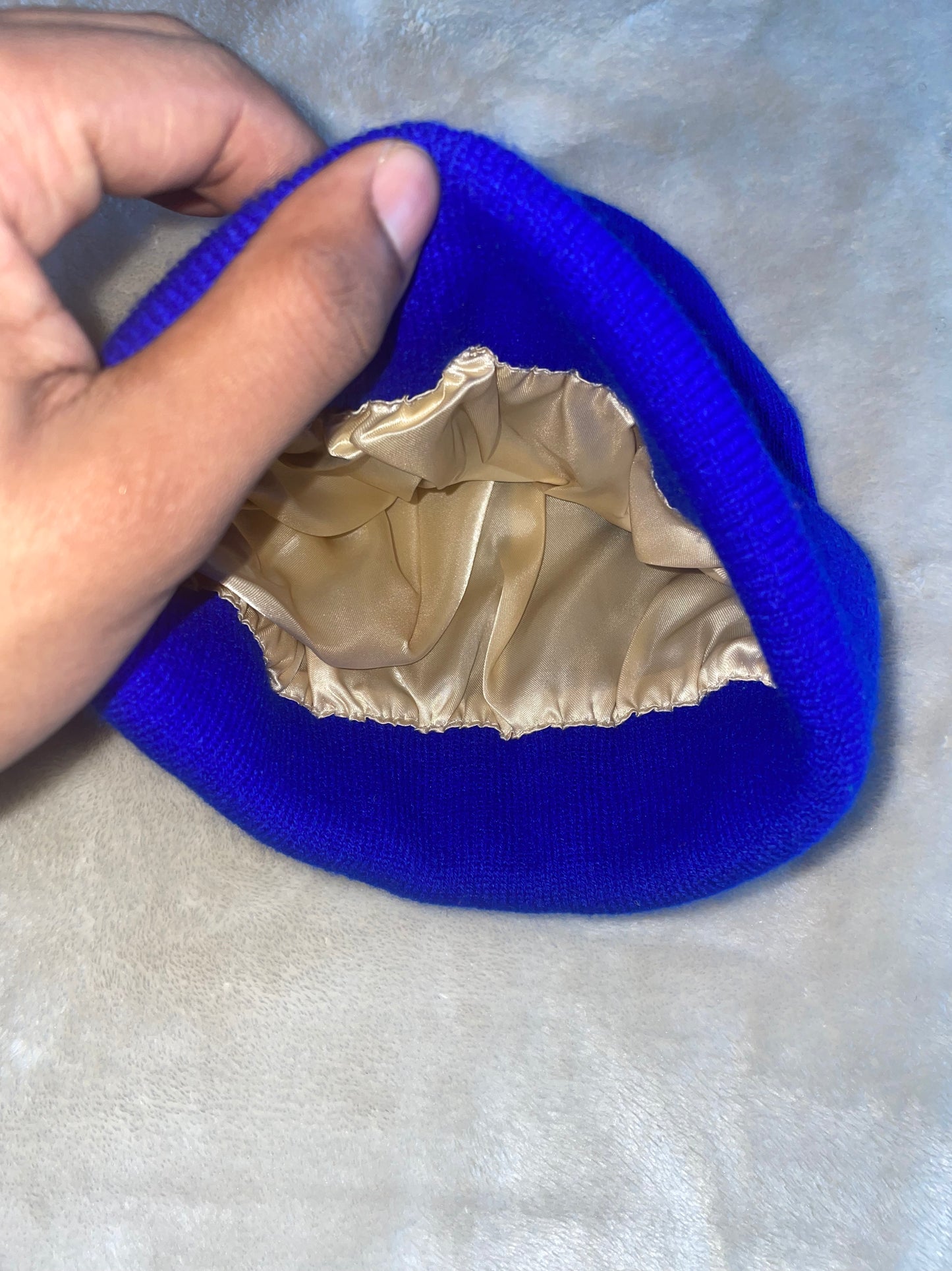 Satin-Lined Beanies (Royal Blue+White)